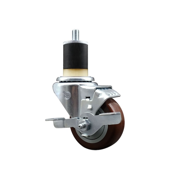 3'' Maroon Poly Swivel 1-7/8'' Expanding Stem Caster with Brake